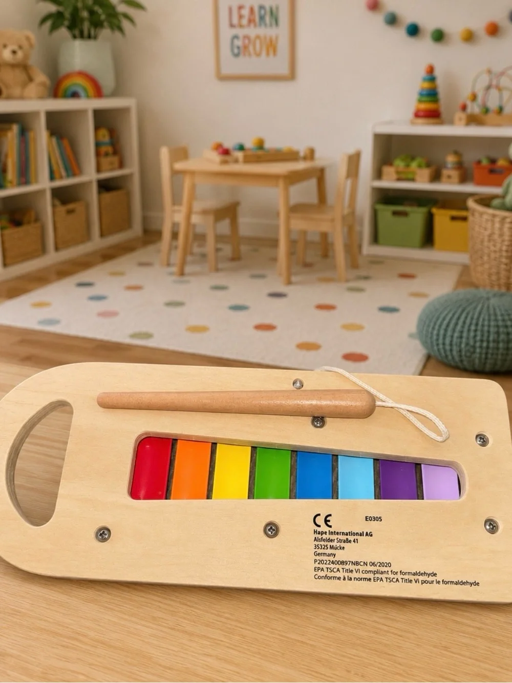 Hape Rainbow Wooden Xylophone Toy for Kids & Toddlers - Multicolor